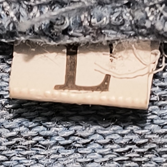 Women's Large Blue W/White Sleeve Stripes Crew Neck Sweater - Picture 9 of 10